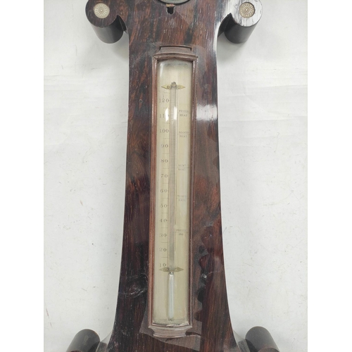 80 - Early Victorian rosewood wheel barometer by J Cetta, London with engraved silvered seal thermometer,... 