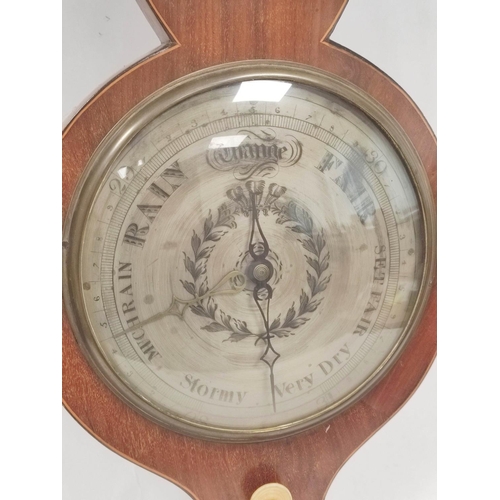 81 - Mahogany wheel barometer by G Bailey Whitehaven, with thermometer, hydrometer, level and silvered mi... 