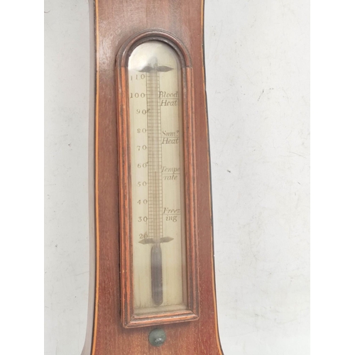 81 - Mahogany wheel barometer by G Bailey Whitehaven, with thermometer, hydrometer, level and silvered mi... 