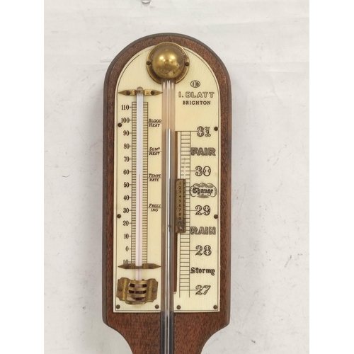 82 - Stick barometer by I Blatt Brighton with thermometer.