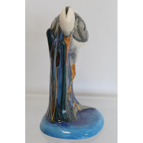 104C - Modern Moorcroft Pottery figure of a Heron, designed by Emma Bossons,  signed with impressed and pai... 