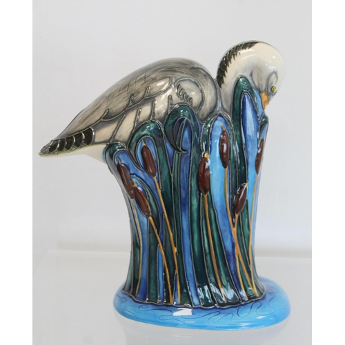 104C - Modern Moorcroft Pottery figure of a Heron, designed by Emma Bossons,  signed with impressed and pai... 