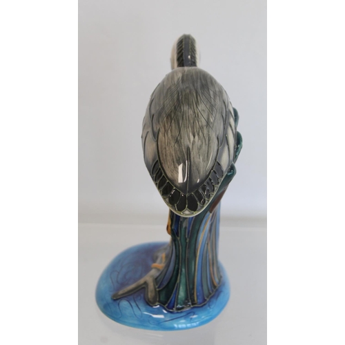 104C - Modern Moorcroft Pottery figure of a Heron, designed by Emma Bossons,  signed with impressed and pai... 