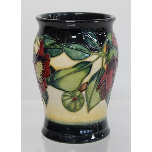 134 - Modern Moorcroft Pottery vase with red tree peony type flowers, designed by Emma Bossons, signed wit... 