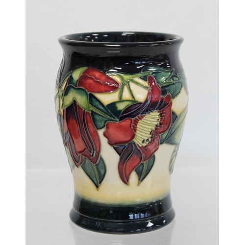 134 - Modern Moorcroft Pottery vase with red tree peony type flowers, designed by Emma Bossons, signed wit... 