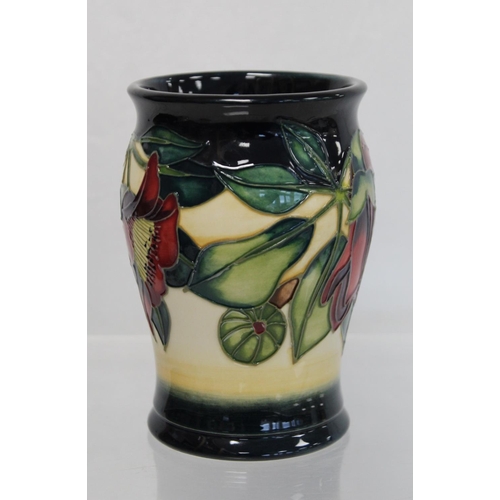 134 - Modern Moorcroft Pottery vase with red tree peony type flowers, designed by Emma Bossons, signed wit... 