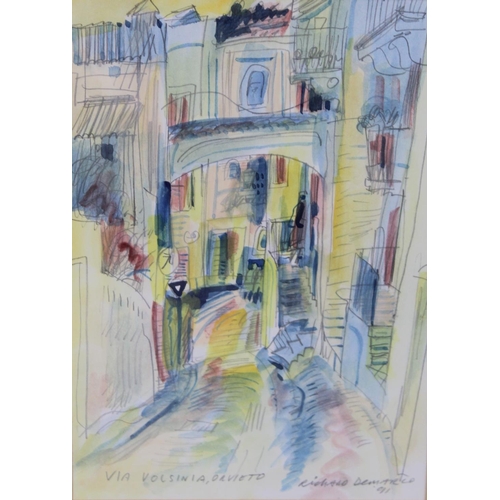 170 - Richard Demarco (Scottish B.1930).Trastevere Roma and Via Volsinia Orvieto.Both watercolour over pen... 