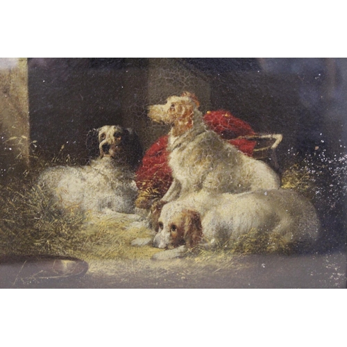 174 - T. Hopper (Victorian School).Group of setters in a kennel.Oil on panel.23.5cm x 31.5cm.Signed verso,... 