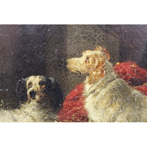 174 - T. Hopper (Victorian School).Group of setters in a kennel.Oil on panel.23.5cm x 31.5cm.Signed verso,... 