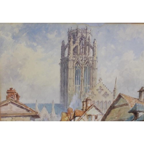 176 - Paul Marny (French/British 1829-1914).French cathedral town, probably Rouen.Watercolour.37cm x 28cm.... 