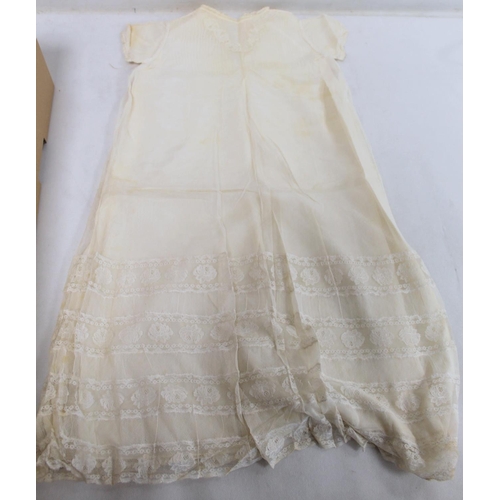 431 - Small collection of antique baby & children's clothes including lace gown with silk lining; thre... 