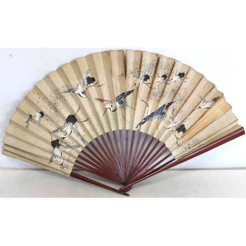 443 - Collection of  19th and early 20th century fans, comprising: Chinese fan with embroidered silk leaf ... 