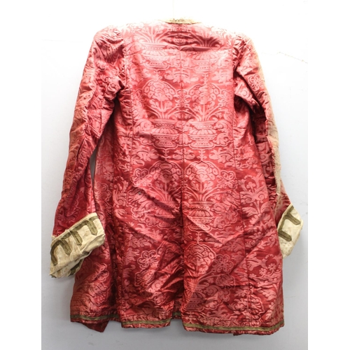 445 - 19th or early 20th century costume, possibly a fancy dress outfit, comprising pink damask jacket wit... 