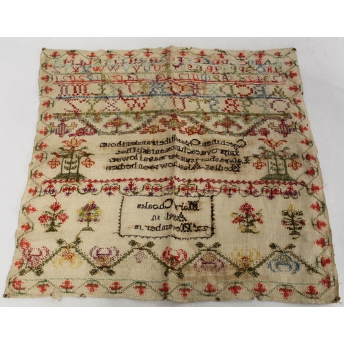 404A - Early 19th century sampler worked in polychrome silk threads on natural scrim ground by Mary Choaks,... 