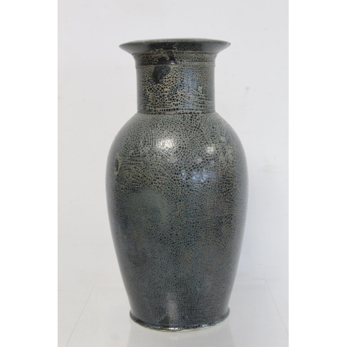 491 - Victorian Dunmore Pottery blue and grey crackle glazed vase of baluster form, impressed mark, 33.5cm... 