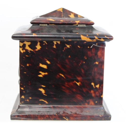 464 - 19th century tortoiseshell veneered table top cabinet of rectangular form, the domed top with hinged... 