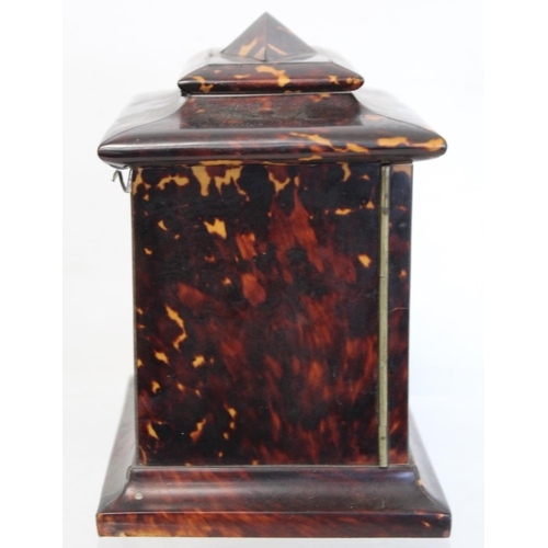 464 - 19th century tortoiseshell veneered table top cabinet of rectangular form, the domed top with hinged... 