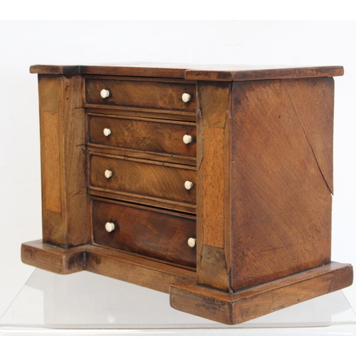 465 - 19th century mahogany veneered apprentice piece miniature chest of drawers of rectangular form with ... 