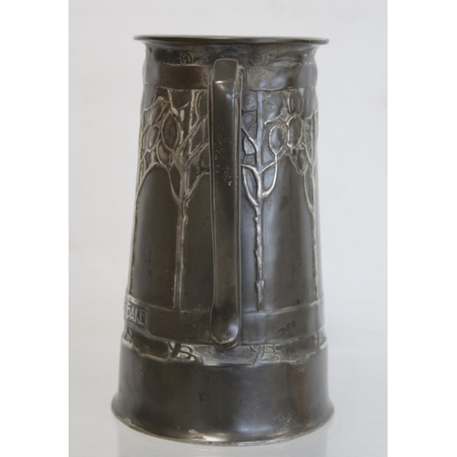 466 - Tudric pewter Art Nouveau twin handled loving cup by David Veazey for Liberty & Co., decorated w... 