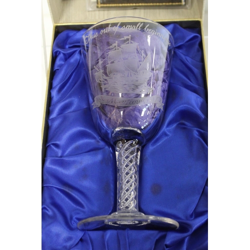 484 - Stuart Crystal Mayflower 350th Anniversary Limited Edition goblet, no. 185/500, 18cm high and anothe... 