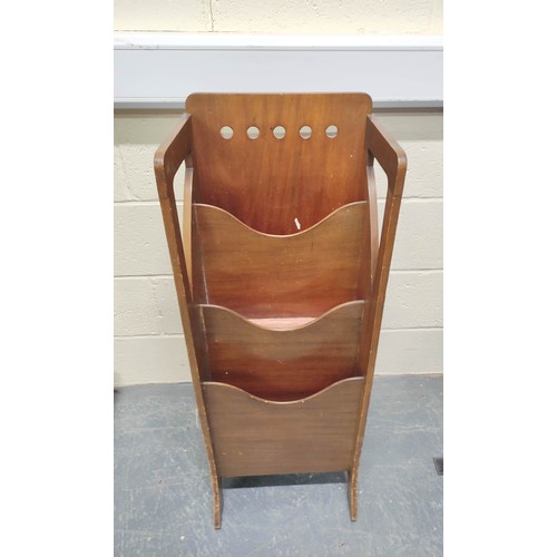 581 - Arts & Crafts Glasgow School walnut magazine rack with five Secessionist style open roundels. H9... 