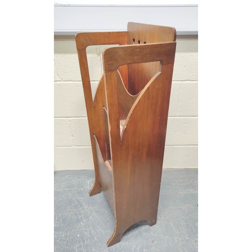 581 - Arts & Crafts Glasgow School walnut magazine rack with five Secessionist style open roundels. H9... 