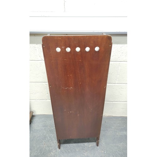 581 - Arts & Crafts Glasgow School walnut magazine rack with five Secessionist style open roundels. H9... 