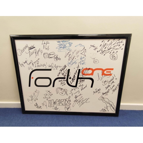 508 - Forth One radio signed whiteboard with signatures of the Sugababes, Liberty X and others. Purchased ... 