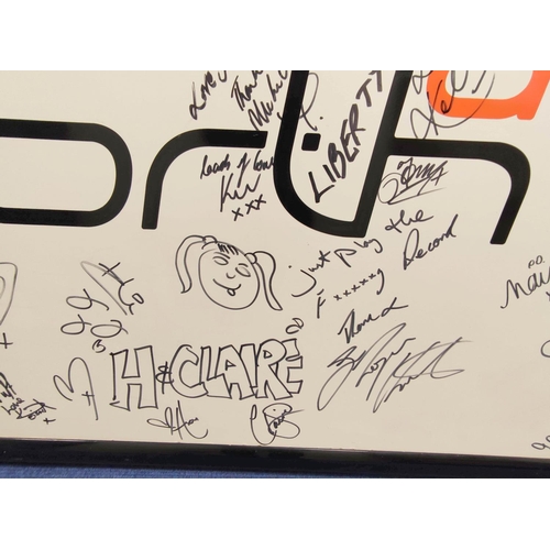 508 - Forth One radio signed whiteboard with signatures of the Sugababes, Liberty X and others. Purchased ... 