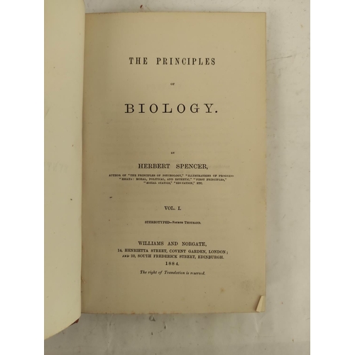 29 - SPENCER HERBERT.  The Principles of Biology. 2 vols. Text illus. Half red calf, some rubbi... 