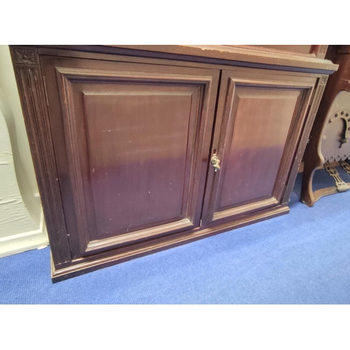 583 - Mahogany floor standing display cabinet, the baize lined interior enclosed by single door over pair ... 