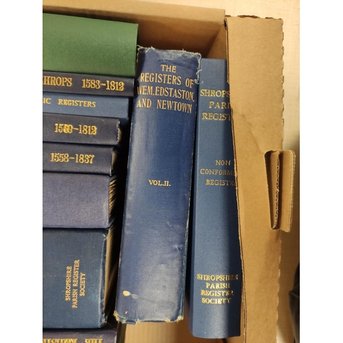 292 - SHROPSHIRE PARISH REGISTER SOCIETY.  A large carton of their publications. Various bdgs.... 