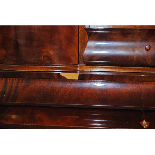 303 - Biedermeier-style mahogany bureau cabinet by Amboan, the cabinet top with a door above a short drawe... 