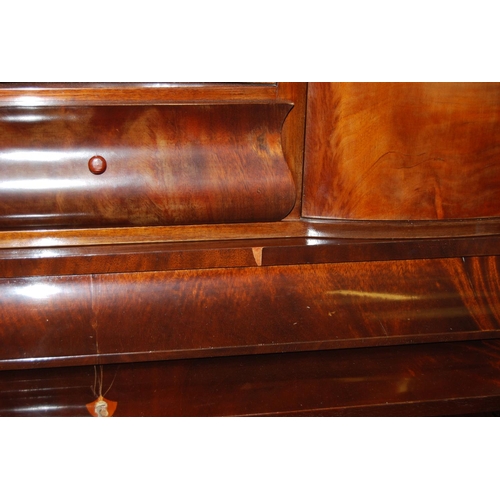 303 - Biedermeier-style mahogany bureau cabinet by Amboan, the cabinet top with a door above a short drawe... 