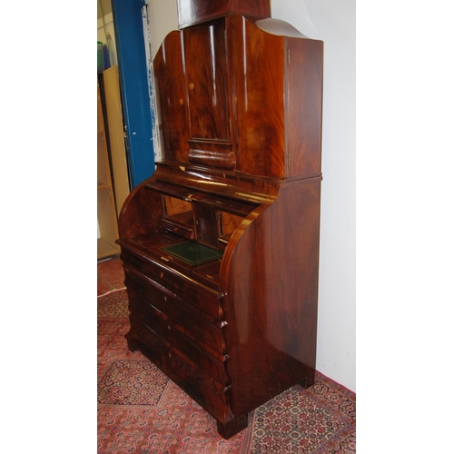 303 - Biedermeier-style mahogany bureau cabinet by Amboan, the cabinet top with a door above a short drawe... 