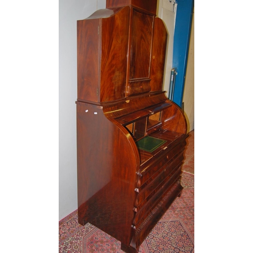 303 - Biedermeier-style mahogany bureau cabinet by Amboan, the cabinet top with a door above a short drawe... 