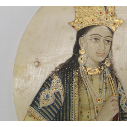 278 - Pair of Indian Mughal School watercolour paintings on ivory of a Maharaja and his wife, both heighte... 