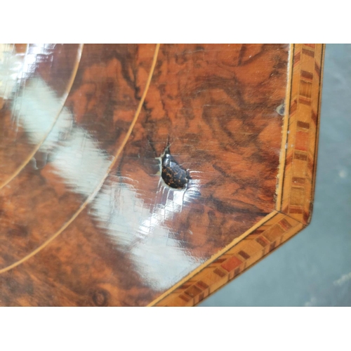 550 - 19th century walnut and mahogany marquetry inlaid sewing table, the octagonal top decorated with a m... 