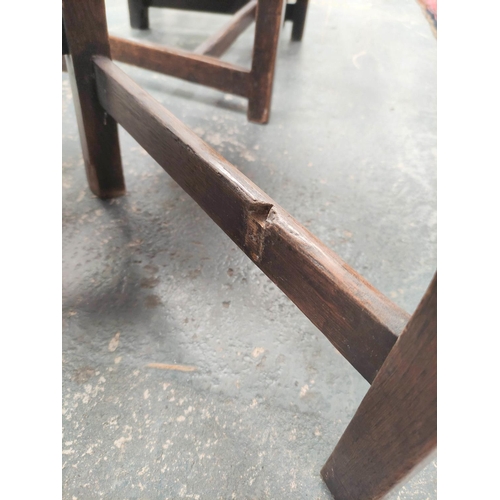 555 - Set of eight Georgian oak country chairs, with fiddle shaped splat backs, on chamfered supports with... 