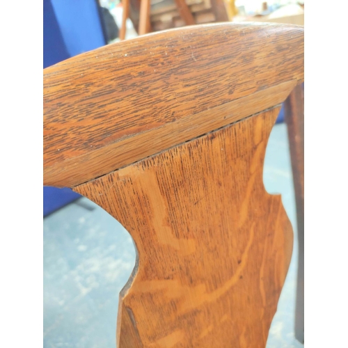 555 - Set of eight Georgian oak country chairs, with fiddle shaped splat backs, on chamfered supports with... 