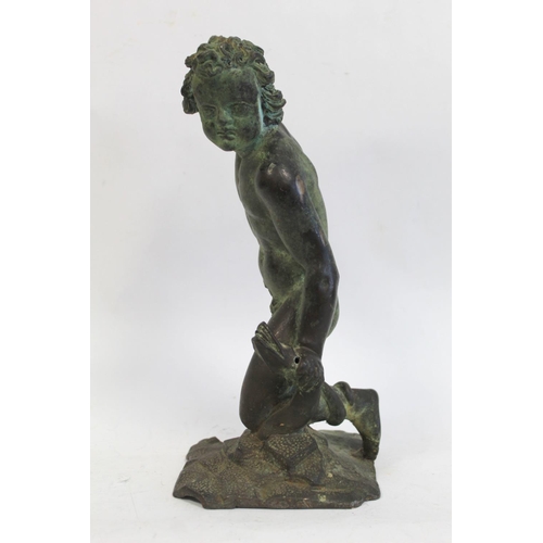 322 - Cast bronze figure of a putto wrestling with a serpent, on naturalistic plinth base, a.f., 27cm high... 