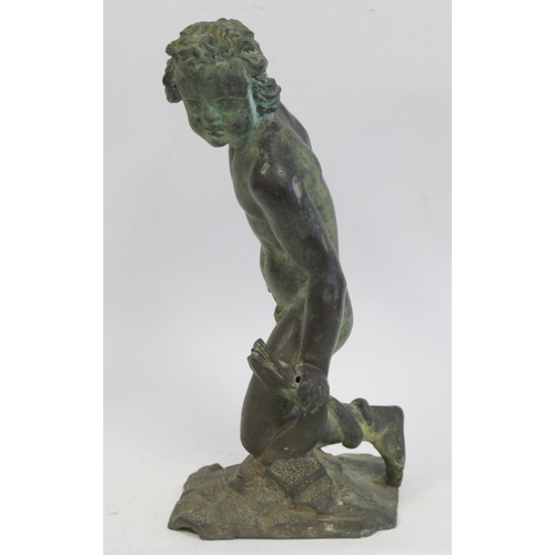 322 - Cast bronze figure of a putto wrestling with a serpent, on naturalistic plinth base, a.f., 27cm high... 