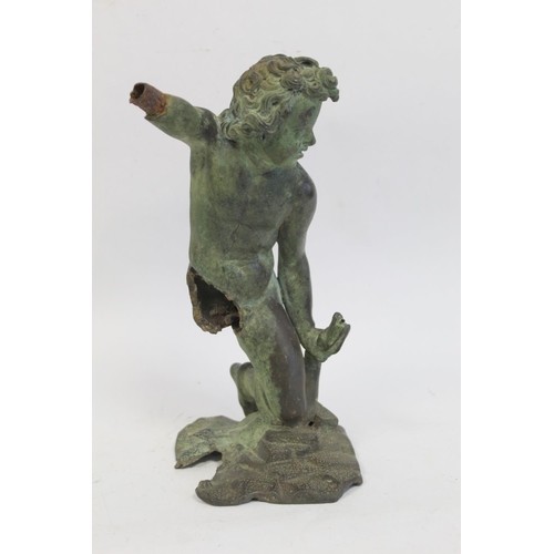 322 - Cast bronze figure of a putto wrestling with a serpent, on naturalistic plinth base, a.f., 27cm high... 