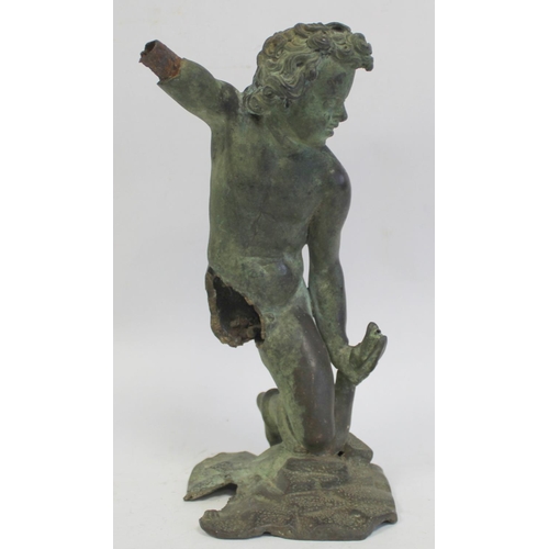 322 - Cast bronze figure of a putto wrestling with a serpent, on naturalistic plinth base, a.f., 27cm high... 