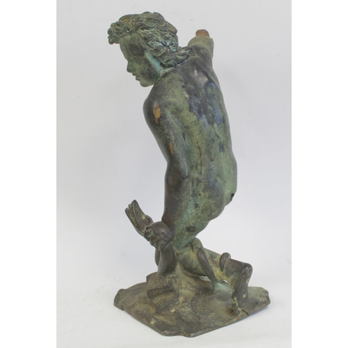 322 - Cast bronze figure of a putto wrestling with a serpent, on naturalistic plinth base, a.f., 27cm high... 