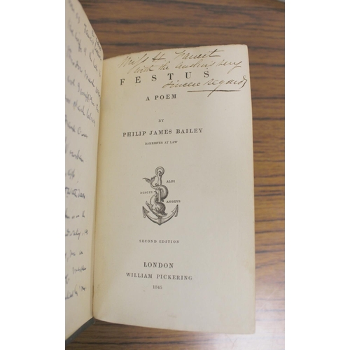 128 - BAILEY PHILIP J.  Festus, A Poem. Inscribed copy from the author. Later annotations & ... 