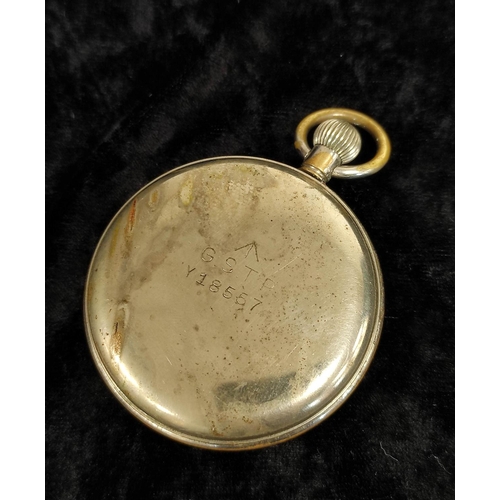 164 - Omega WW2- 1944 G.S.T.P stem set open face pocket watch with cal 38.5L T1 15 jewel movement. The dia... 