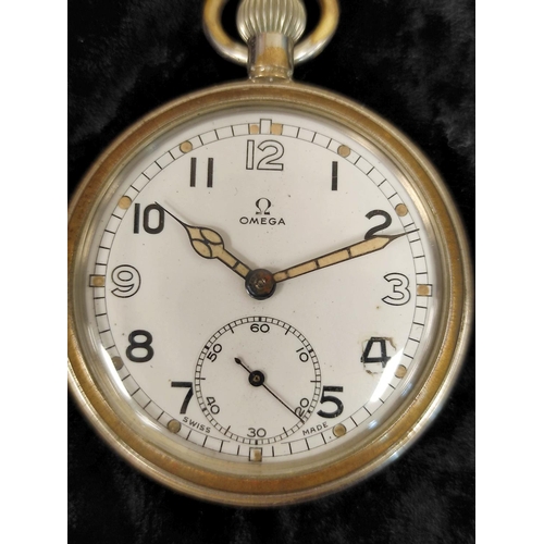 164 - Omega WW2- 1944 G.S.T.P stem set open face pocket watch with cal 38.5L T1 15 jewel movement. The dia... 