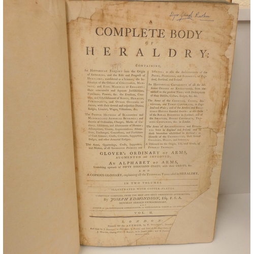 18 - EDMONDSON JOSEPH.  A Complete Body of Heraldry. 2 vols. Eng. frontis & plates. Folio. ... 