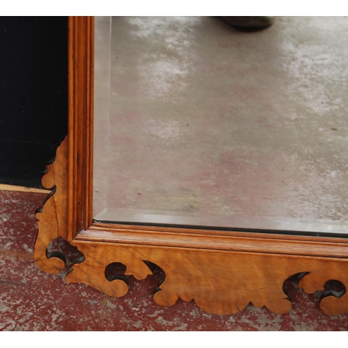316 - George II style inlaid walnut fretwork wall mirror, inlaid with a floral motif to the frieze, 72cm h... 